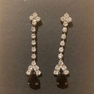 Vintage Crystal earrings with black stone and silver detail